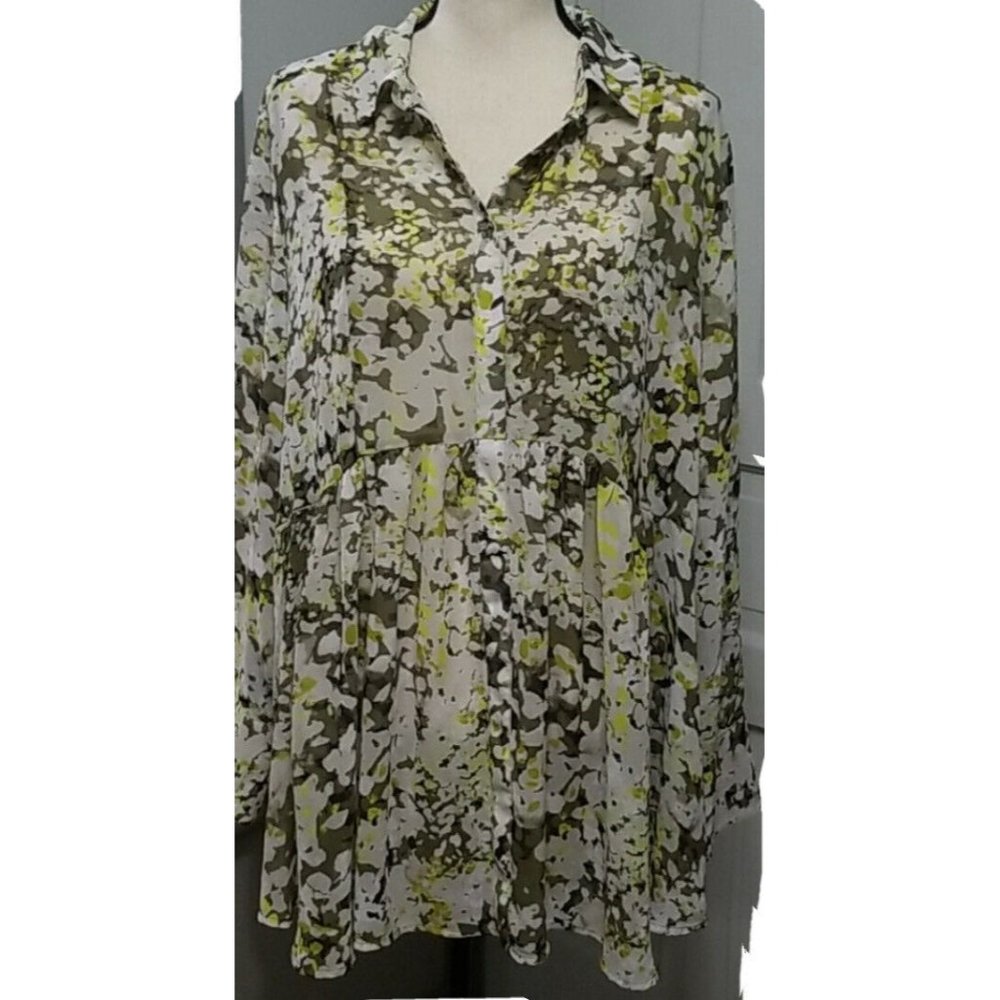 Lane Bryant Top Peasant Blouse Shirt Tunic Women 18/20 Animal Print Flowy Peplum